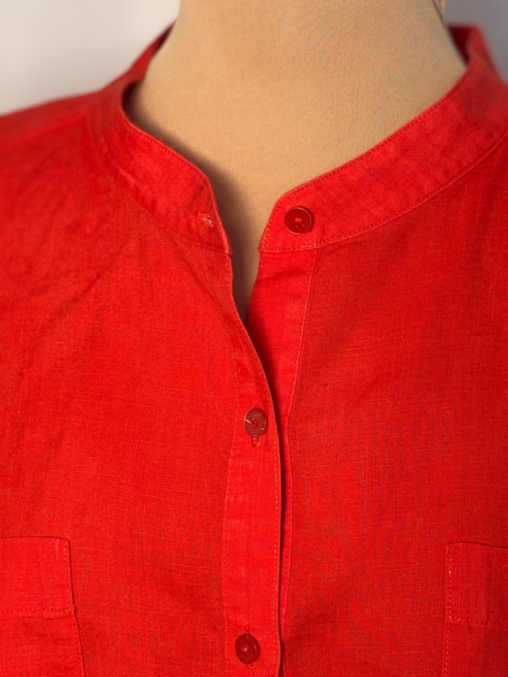 Eileen Fisher Red 100% Irish Linen Button Front Shirt Tunic Long Sleeve M - Picture 7 of 10